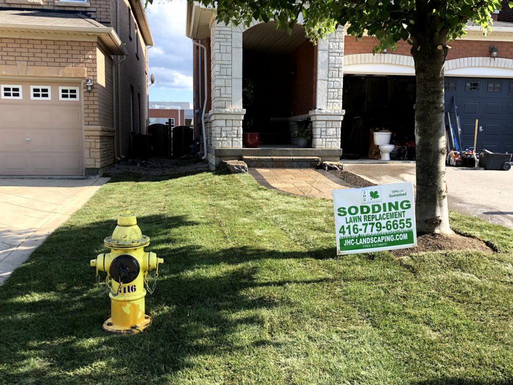 front yard sodding and interlocking finished project- driveway paving toronto